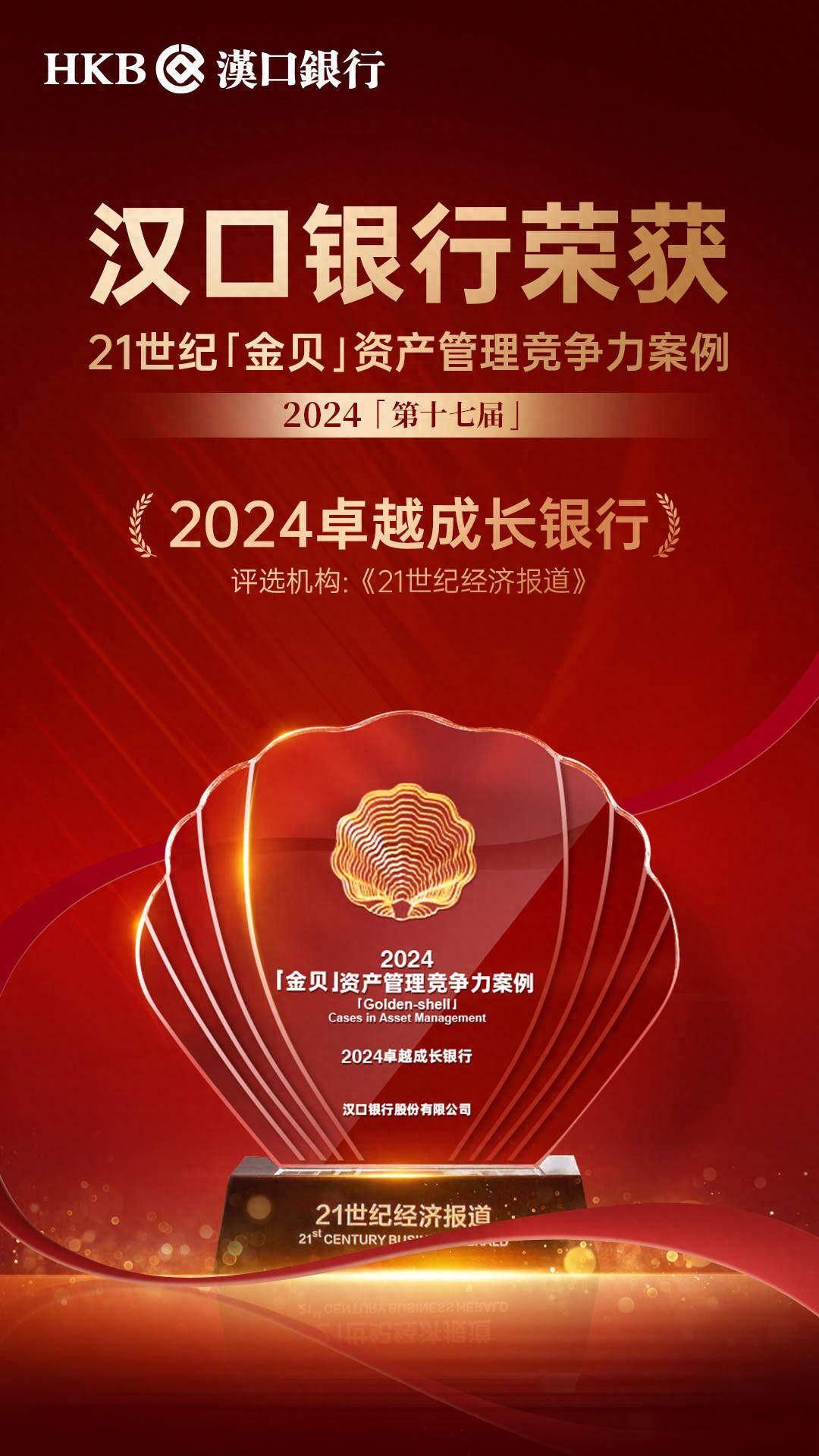 汉口银行荣获2024“金贝奖”卓越成长银行奖